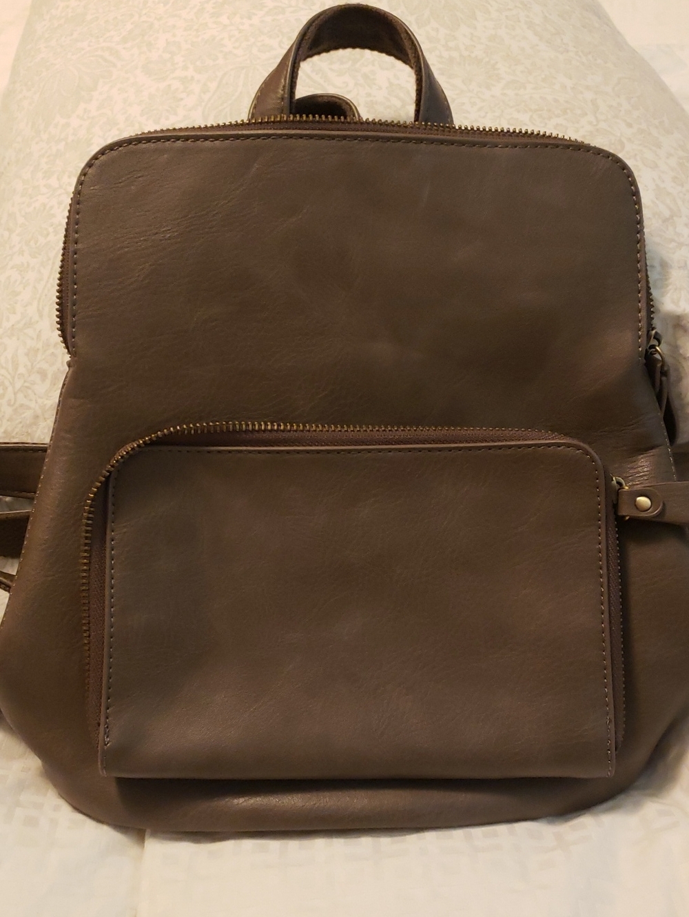 Joy Susan Women's Gray Leather Backpack - Classic Everyday Carry